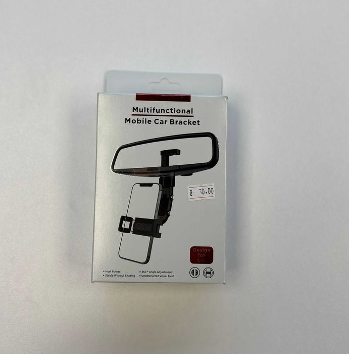 Suport auto pentru telefon cu prindere la oglinda retrovizoare, Negru