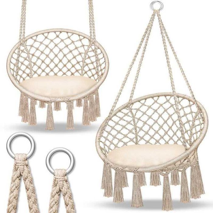 Висяща въжена люлка хамак , сива , бежова, черна , розова