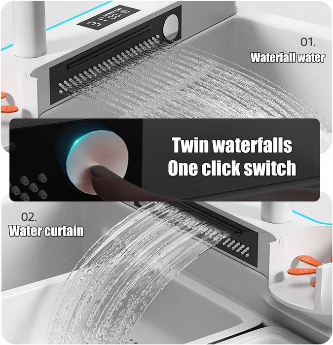 Луксозна бяла мултифункционална кухненска мивка с двоен водопад