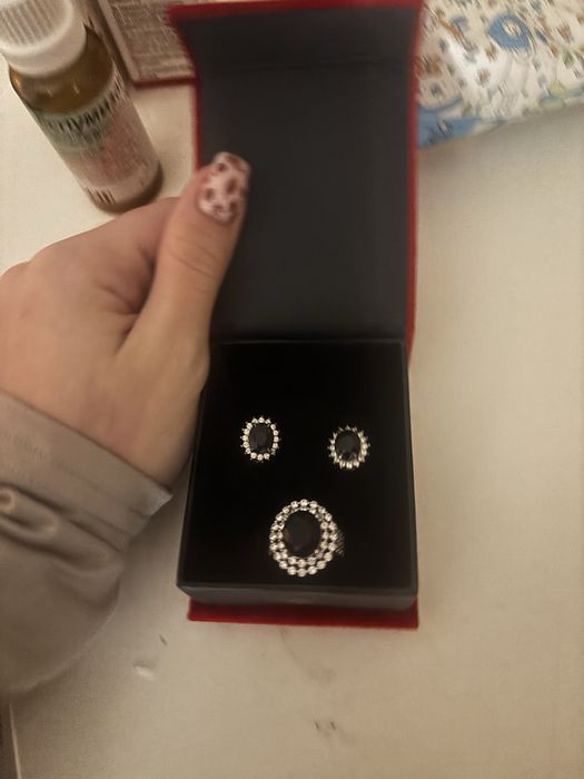 Луксозен Сребърен комплект обеци и пръстен слебро 925