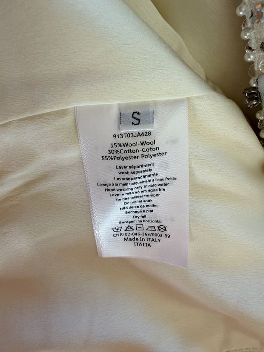 Costum dama Chanel tweed ivory cu cristale – sacou + fustă – mărimea S