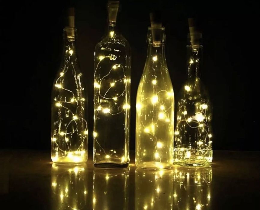 2 x Светеща Тапа за Бутилка с LED Гирлянд Декор