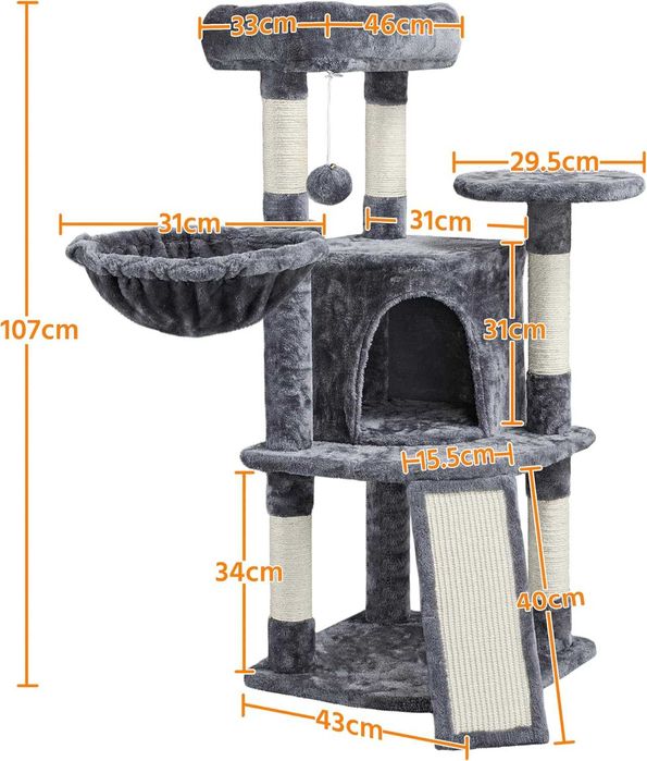 Ansamblu joaca pisici 107 cm cu casuta si sisal |S 593206 Dark Gray