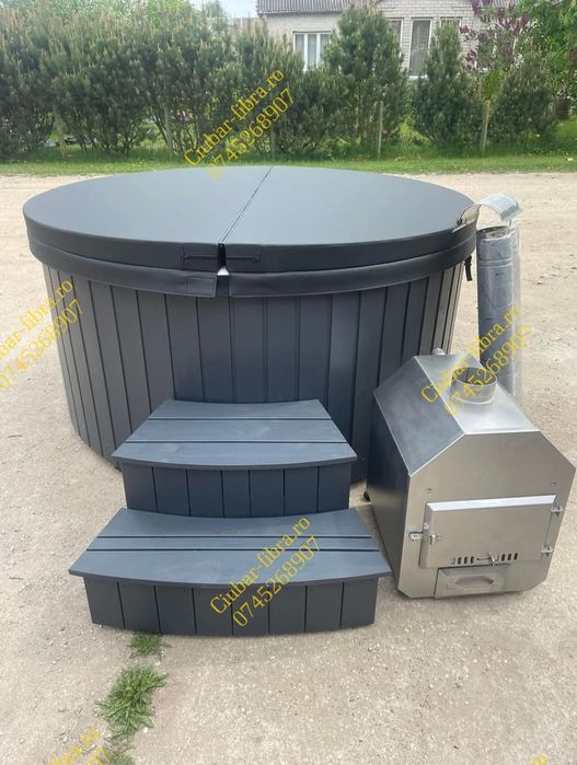Ciubăr jacuzzi 2m capac termo soba exterioara cu aeromasaj
