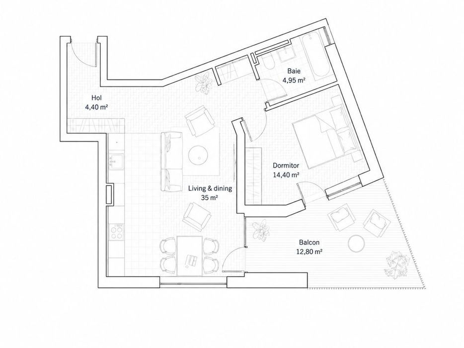 Apartament 2 camere, mobilat si utilat, terasa 12,8 mp | Comision 0