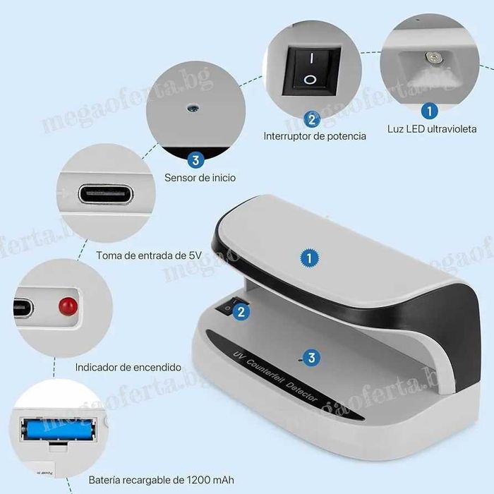 Преносим UV Детектор за Фалшиви Банкноти с Лед Светлина