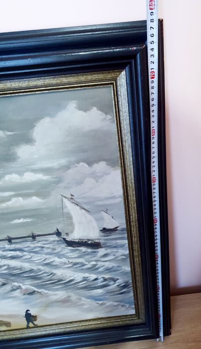 Холандска картина маслено платно морски мотив