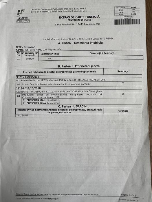 Teren  extravilant Negresti-Oas