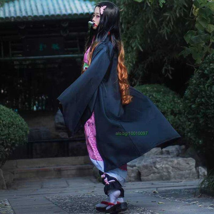 Аниме косплей перука Nezuko Kamado два цвята черно кафява