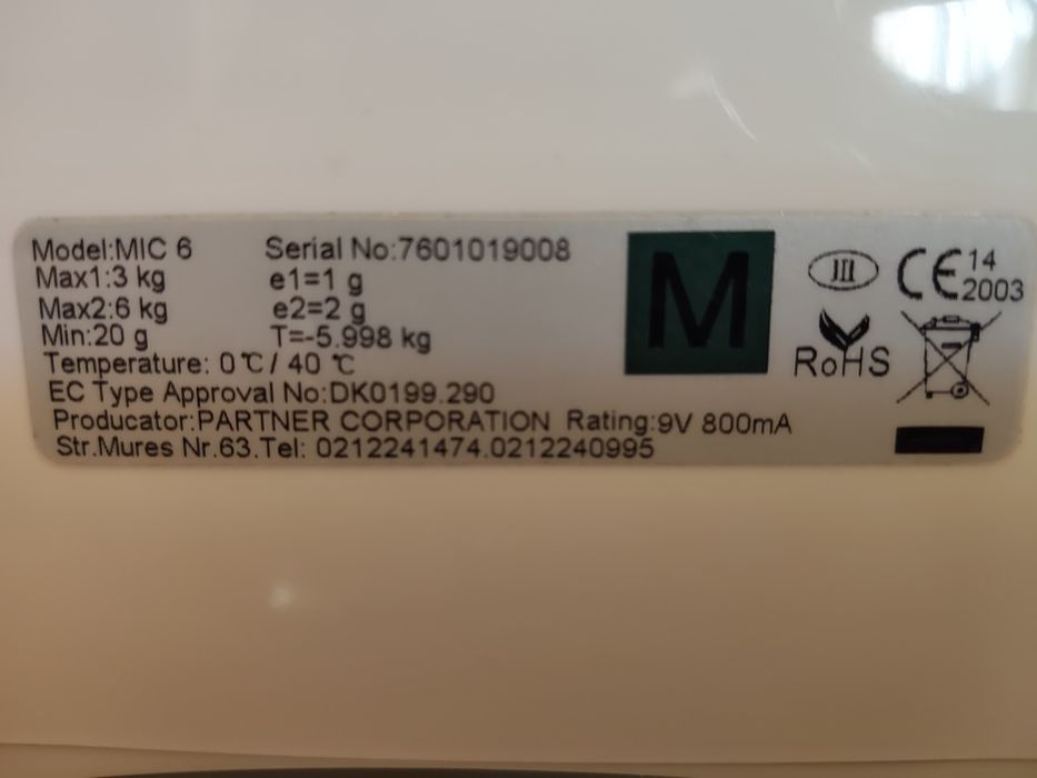 Vând cântar PARTNER 3/6kg + metrologie