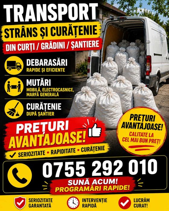 Transport moloz/moluz, debarasări, mutări și curățenie curți/grădini/șantiere - Rapid si Ieftin