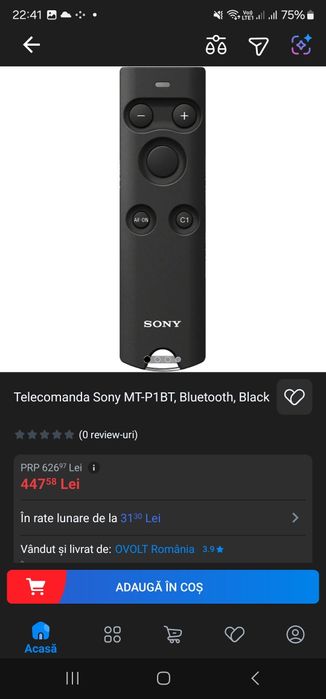 Telecomanda Sony MT-P1BT, Bluetooth, Black