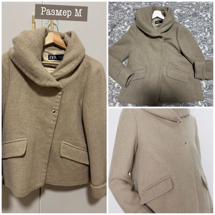 Дамско палто Zara с вълна размер S и М вълнено палто с яка
