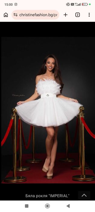 бяла рокля christine fashion с пера