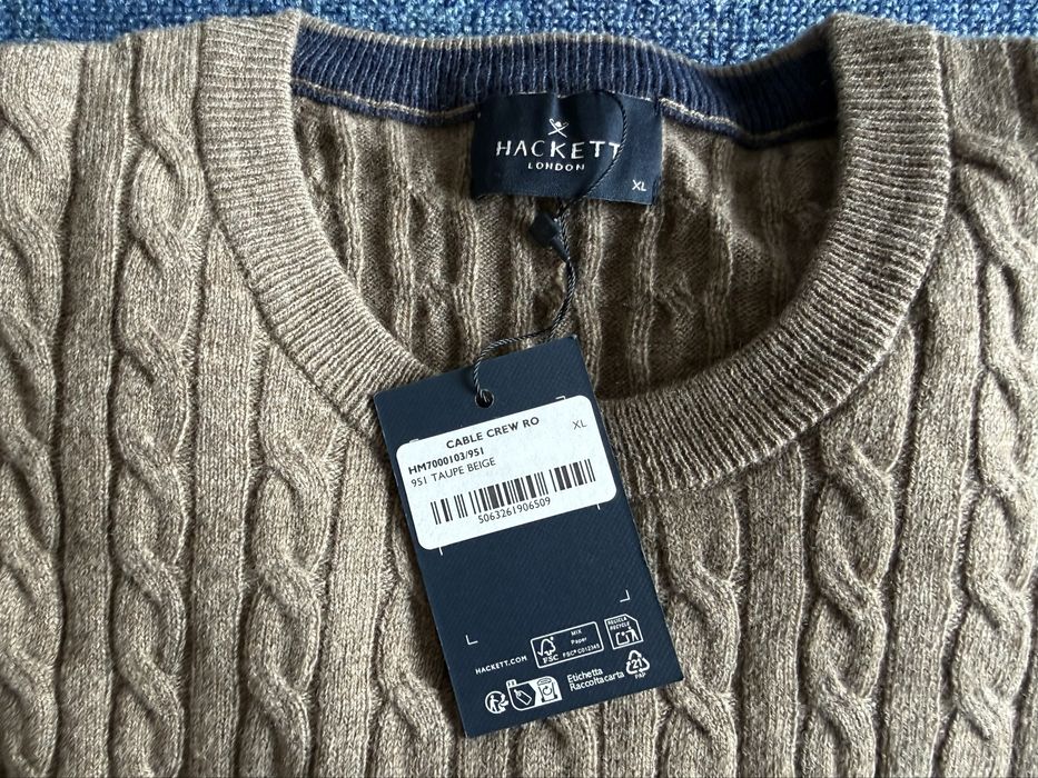 80% вълна Hackett London Cable Crew Lambswool Pullover ОРИГИНАЛ мъжки пуловер - L/XL