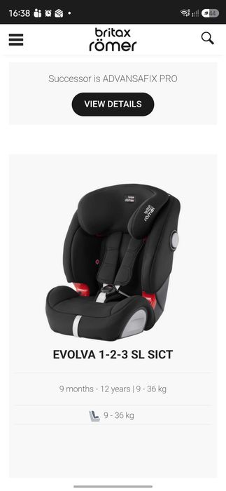 Детско столче за кола Britax Römer EVOLVA 1-2-3 SL SICT