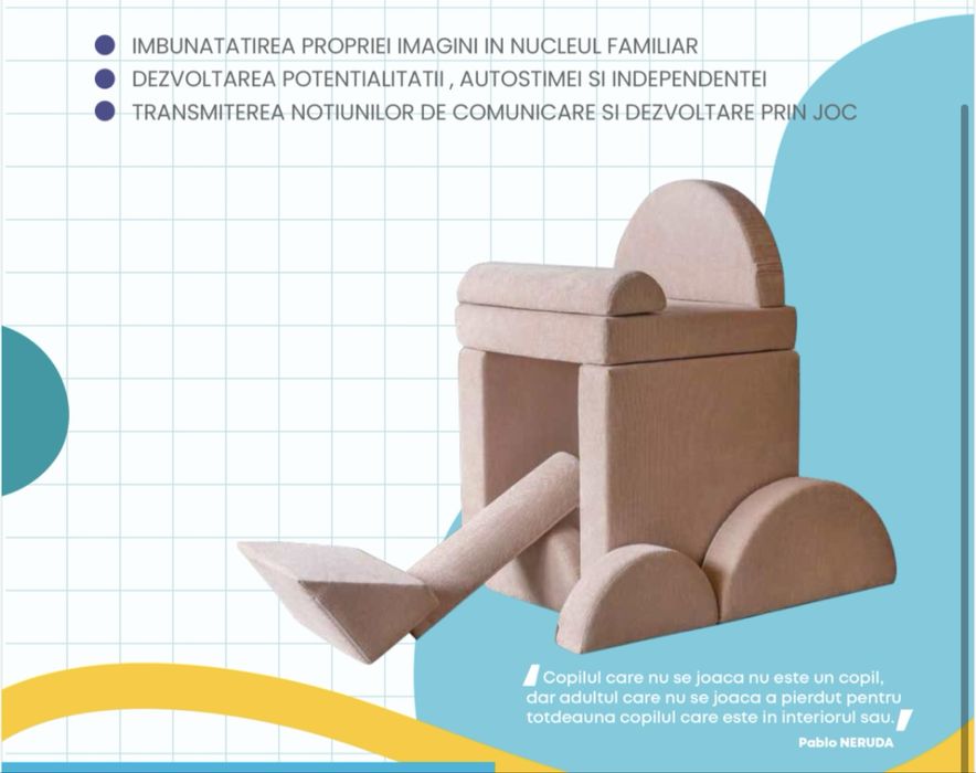 Canapea modulară pentru copii (din spuma) – 12 piese