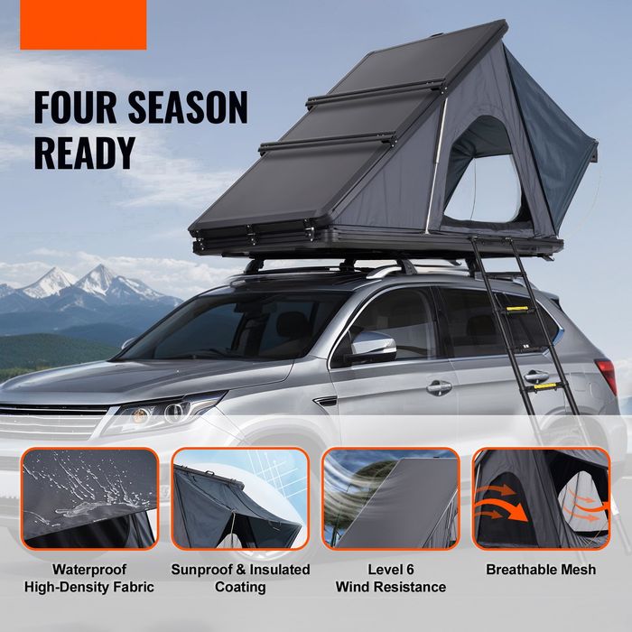 Cort de plafon auto carcasa rigida 2-3 persoane cu amortizoare pe gaz, scara telescopica 2,3 m, saltea groasa, impermeabil, SUV pickup