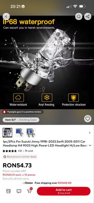 Set Doua Becuri Led H4 Cu Doua Faze 36000Lm/200W/6000K