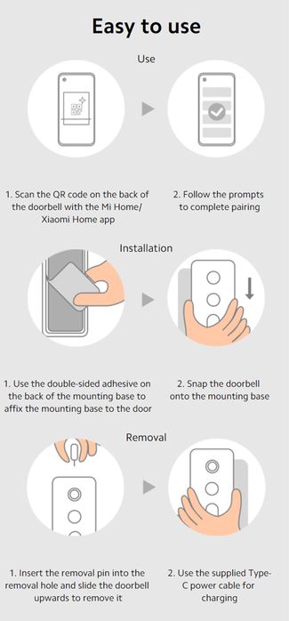 Умный дверной звонок , большой угол обзора 180 °, 2K