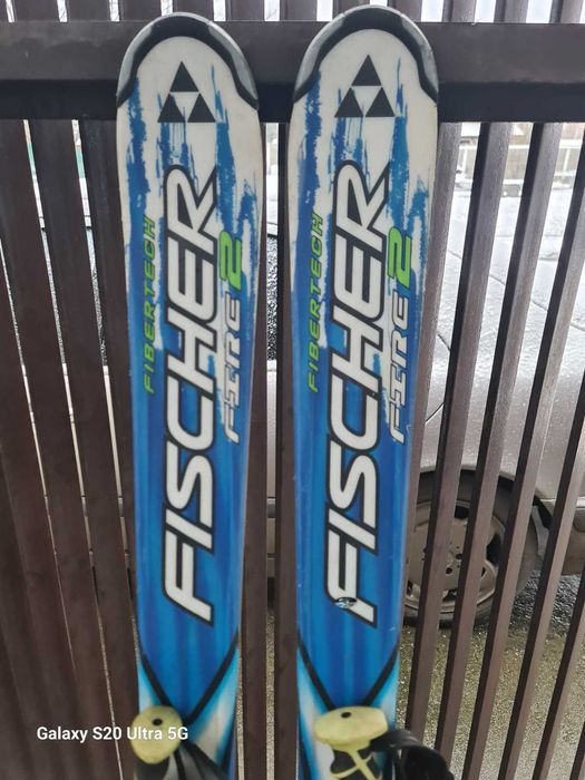 Schiuri alpine Fischer 165 cm,  bețe, clăpari, set complet, stare bună
