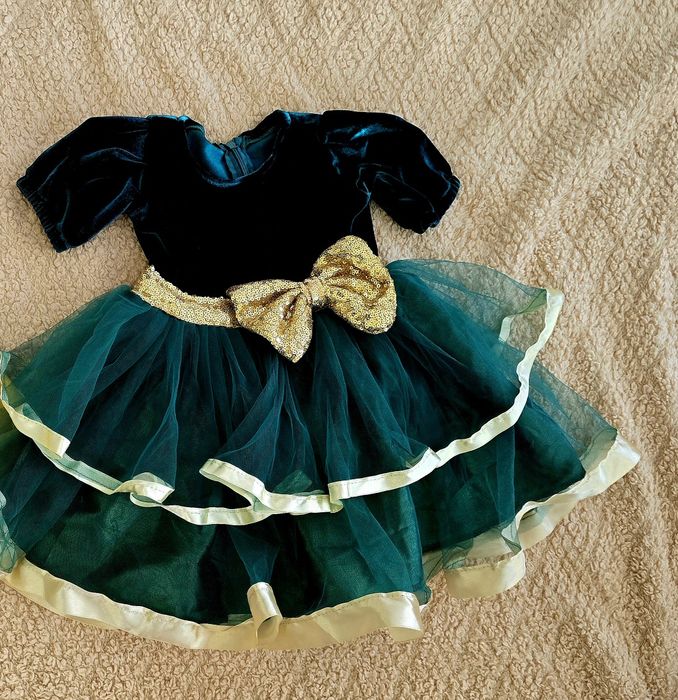 Rochie eleganta pentru fetita, verde smarald cu bentita asortata