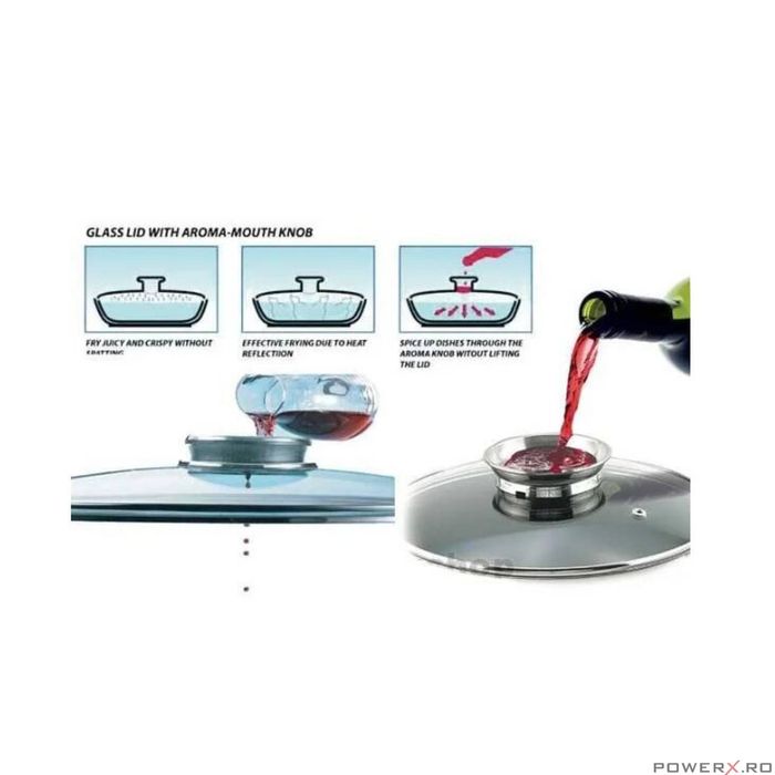 Oala cu capac patrata, din aluminiu acoperita cu marmura 28x28cm