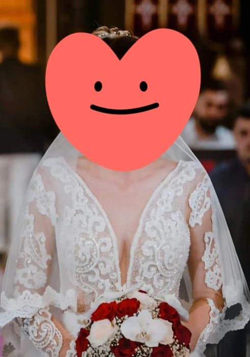 Rochie de mireasă stil romantic cu dantelă și tull