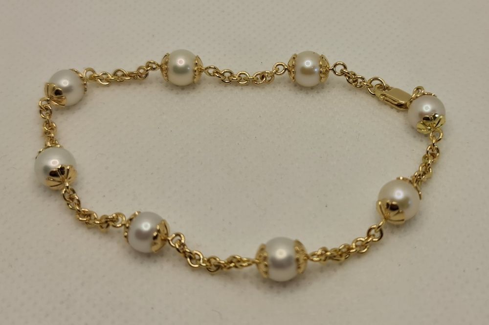 Brățară handmade din aur galben 14k și perle Akoya