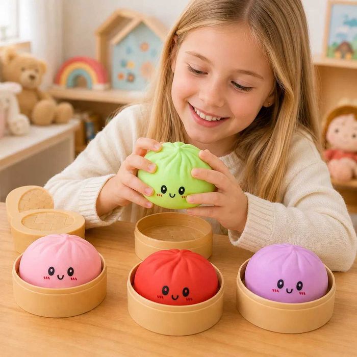 Jucărie antistres Squishy Dumpling, jucărie senzorială moale de strâns, gălușcă culoare Surpriză în cutie 10 cm