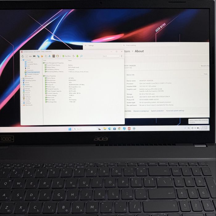 Acer Aspire 5/17.3” IPS/i5-1240p/32GB RAM/RTX 2050/1TB NVMe