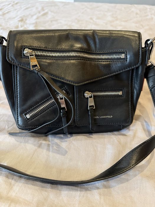 Кожена чена чанта karl lagerfeld