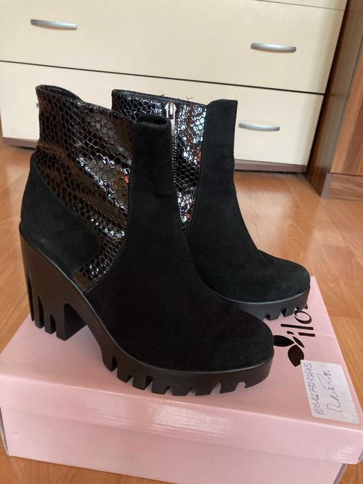 Зимни дамски боти от естествена кожа с официален елемент