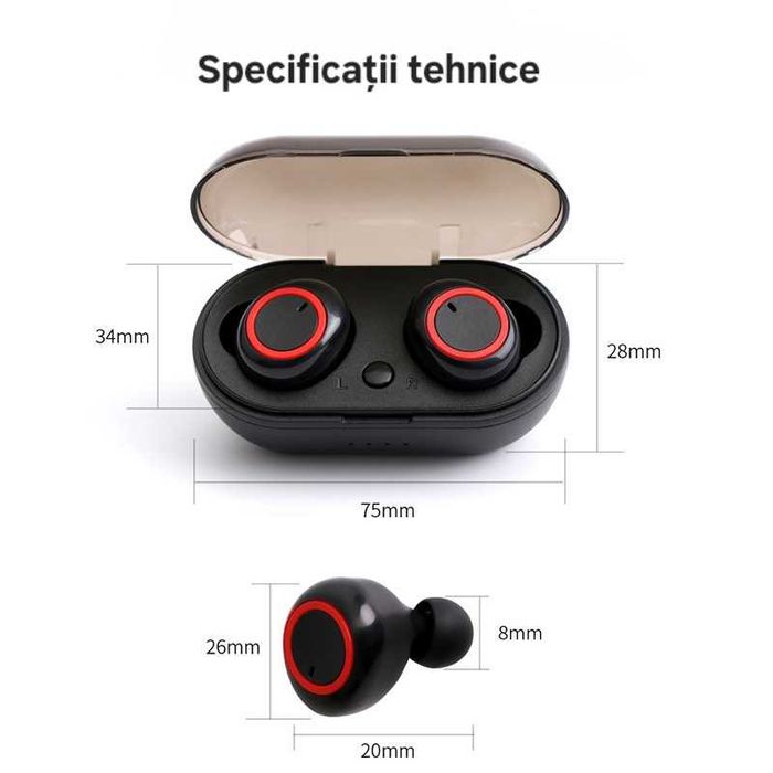 Căști wireless touch cu cutie de încărcare, HiFi, noise cancel, stereo