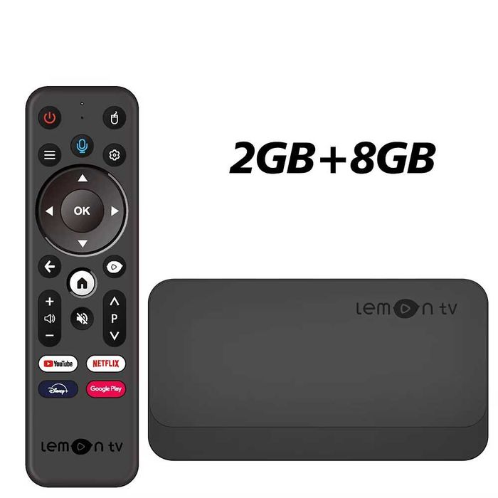 Lemon TV L1 Android 10 ТВ БОКС Quad 4K 2GB 8GB WiFi6 BT5.4 Гласово дистанционно управление YouTube Lemon TV приложение Медиен плейър