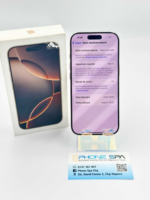 iPhone 16 Pro 128Gb 100% 53c.- Din magazin,cu garantie! RATE TBI !