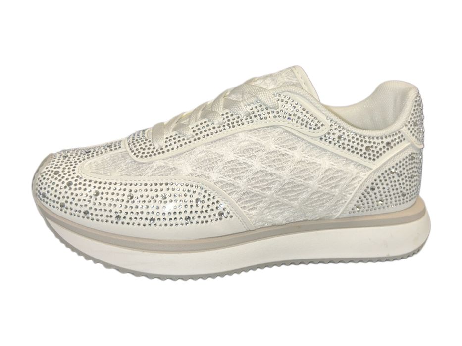 Дамски бели маратонки с бели  камъни -NEW