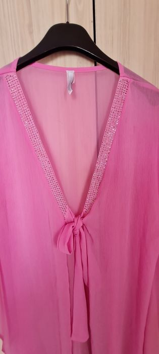 MAGISTRAL плажен розов комплект от рокля и топ/ туника с камъни