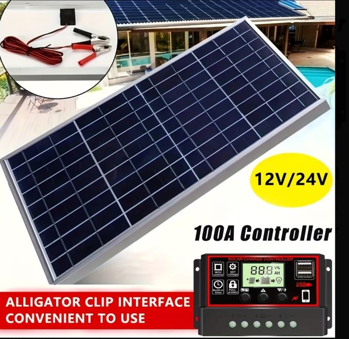 Kit Panou solar 20W + Controler 100 A ( încărcare baterii 12/24V) ideal acasă iluminare curte, încărcare telefoane , tablete , laptopuri etc