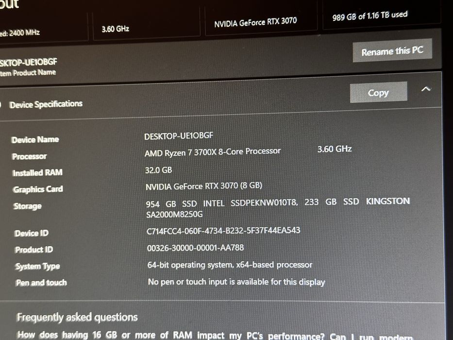 Геймърски PC / Компютър – RTX 3070 | Ryzen 7 | 32GB RAM | SSD
