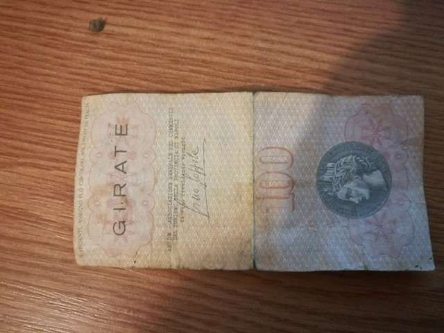 Bancnota Fila cec de 100 lire Italine