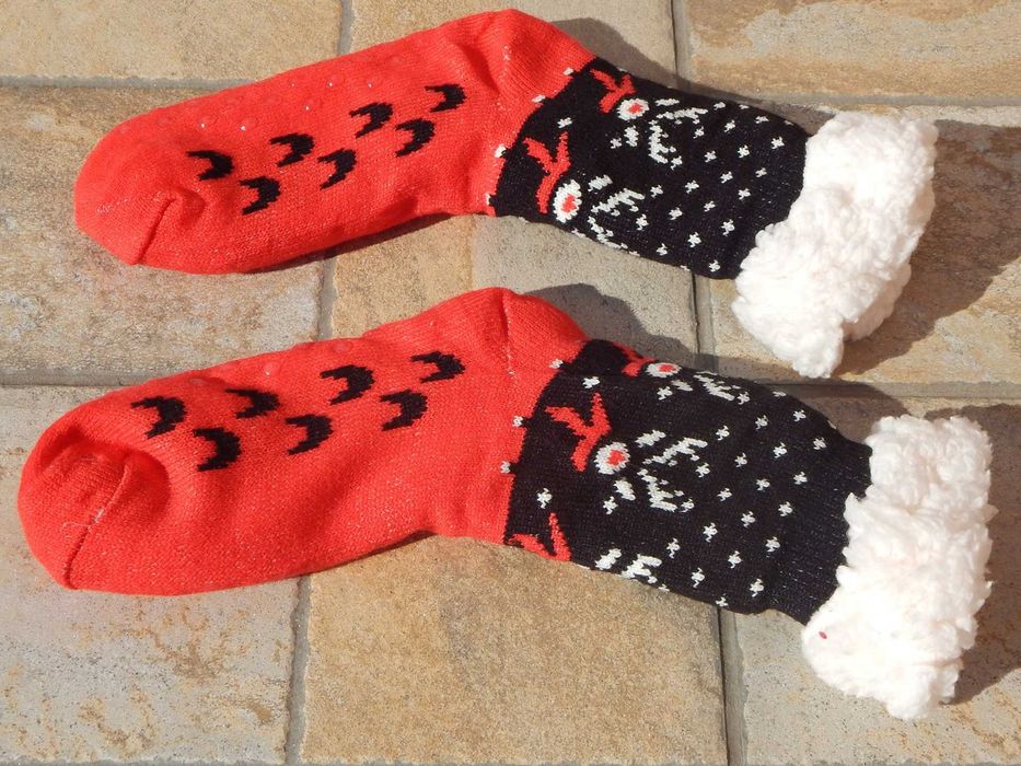 Sosete motiv Craciun cu teddy-fleece antiderapant