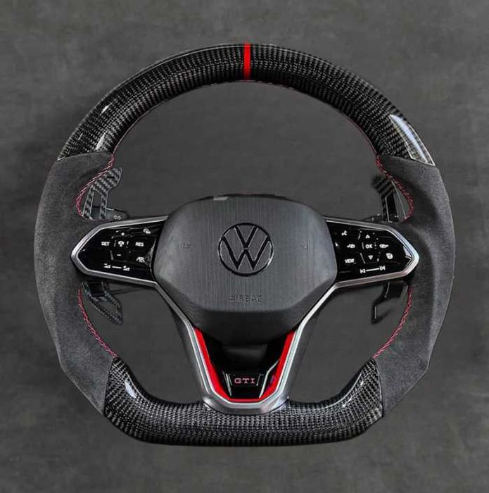 Volan Volkswagen Custom R GTI  | Piele / Carbon / Alcantara | Golf 5 6 7 7.5 8 Passat B6 B7 B8 CC Arteon Polo Scirocco Tiguan T-Roc Touareg