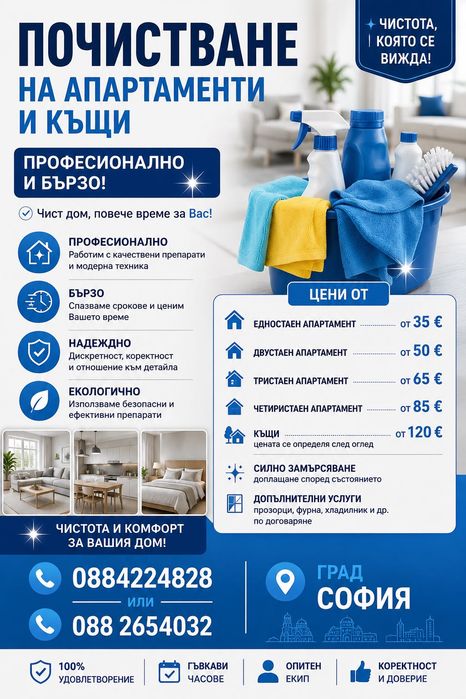 Почистване на апартаменти и къщи