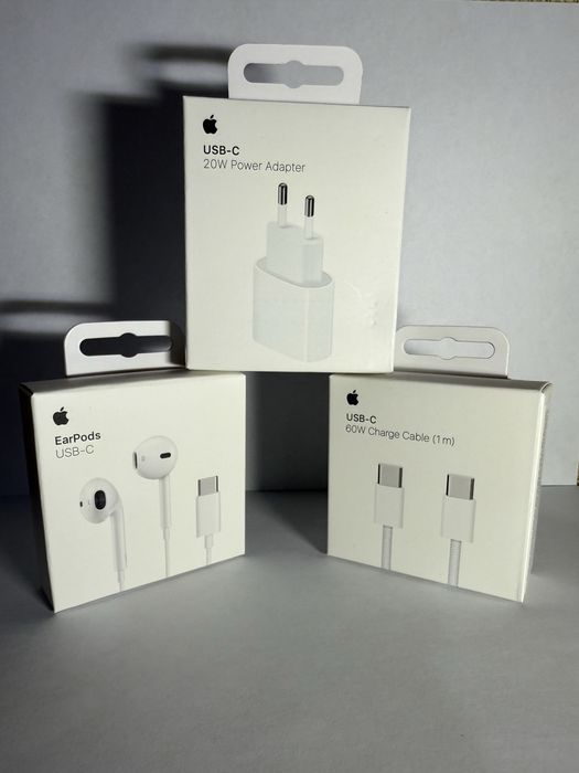 Оригинальный адаптер питания Apple + кабель + EarPods USB-C