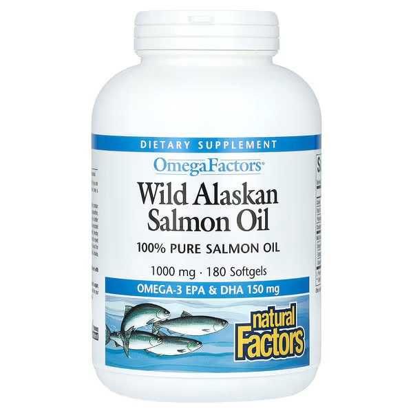Омега-3 жир дикого аляскинского лосося, 1000 мг, 180 капсул. Omega-3