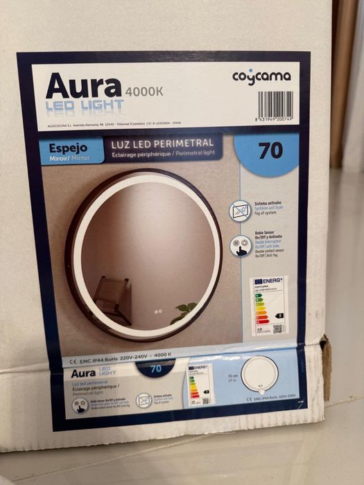 Oglindă LED premium 70 cm Aura 4000K cu dezaburire – NOUĂ