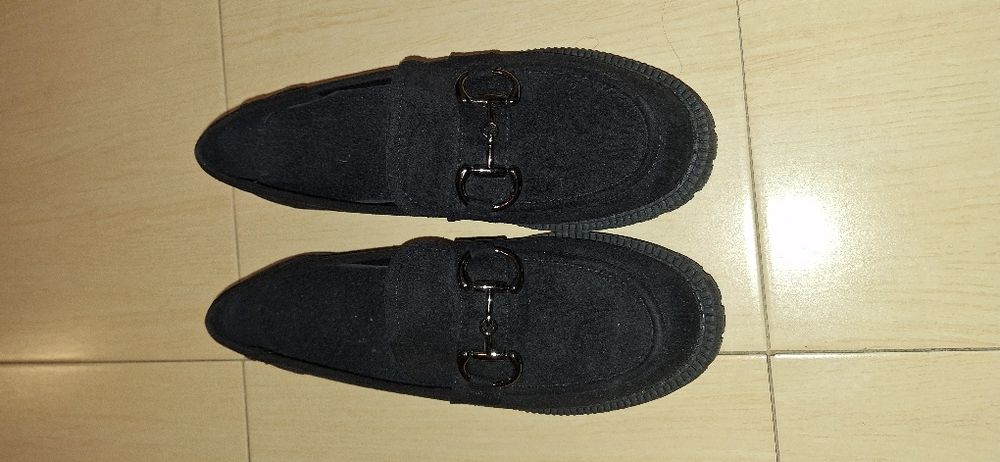 38 - Черни Обувки Лоуфъри (Loafers) Черно/Сребърно - Велур