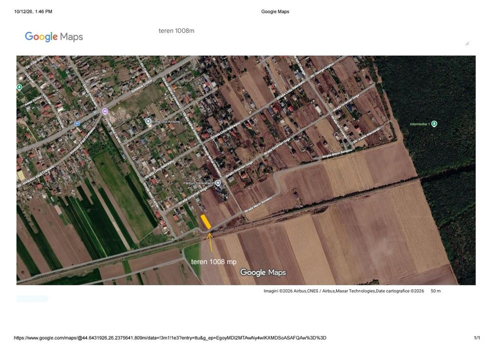 Teren intravilan 1008 mp Moara Vlăsiei, deschidere 16m, utilități în apropiere