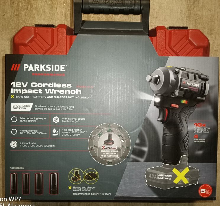Parkside performance 350Nm pistol roti pe baterie 12V impact percutie